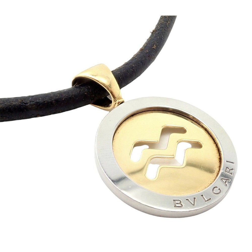 Authentic! Bulgari Tondo 18k Yellow Gold + Steel 31mm Aquarius Pendant Necklace​